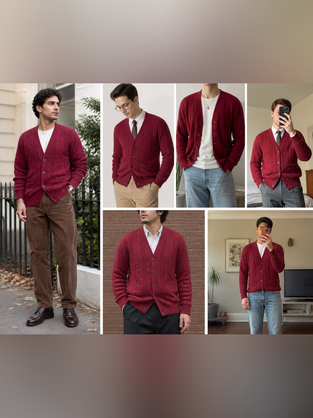 St. John's Bay Men's Cable Knit Cardigan - Burgundy